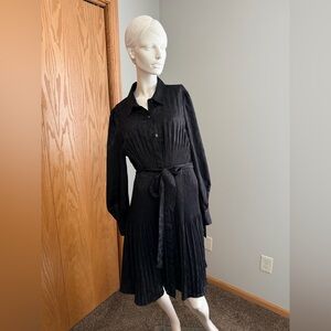 DKNY Black Long Sleeve Pleated Dress